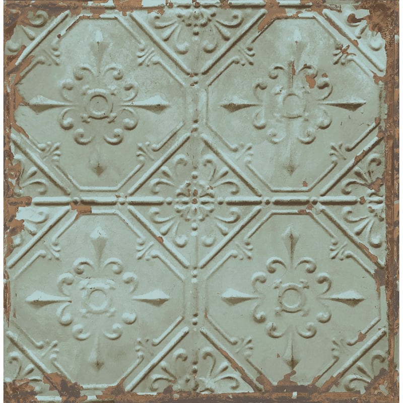 Macmillan White Tin Ceiling Wallpaper - Turquoise