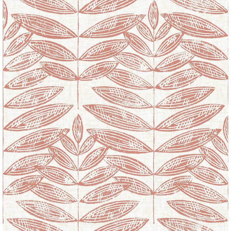 Botanical Buchanan Beige Leaf Wallpaper - Coral