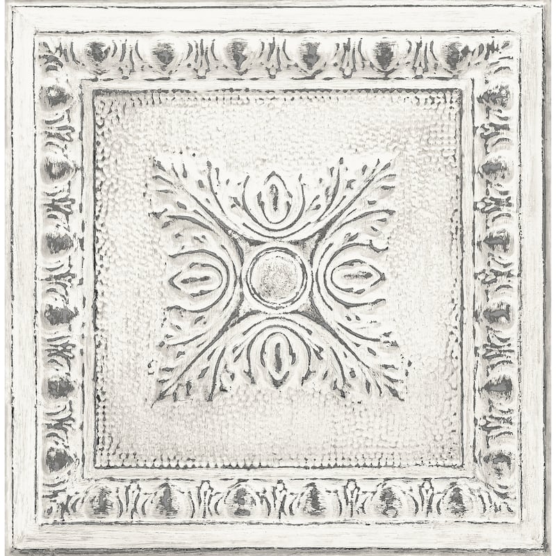 Addington White Ornamental Tin Tile Wallpaper - White
