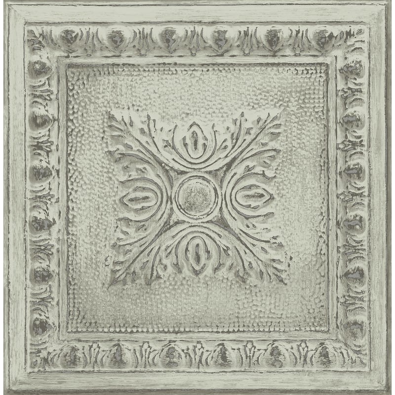 Addington White Ornamental Tin Tile Wallpaper - Light Green