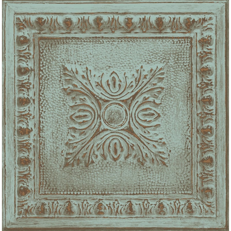 Addington White Ornamental Tin Tile Wallpaper - Turquoise