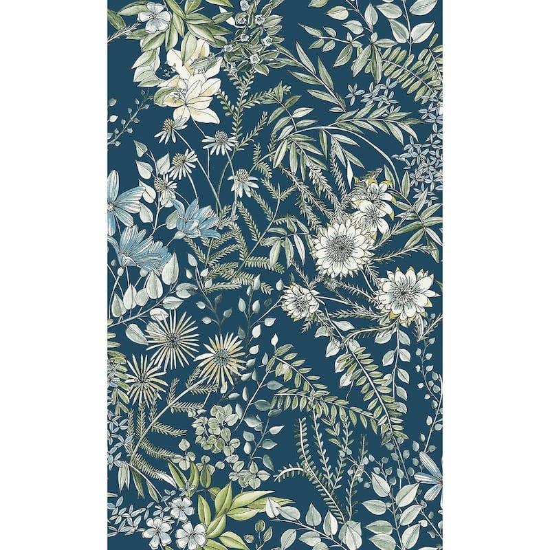 Botanical Agnew Off-White Floral Wallpaper - Navy