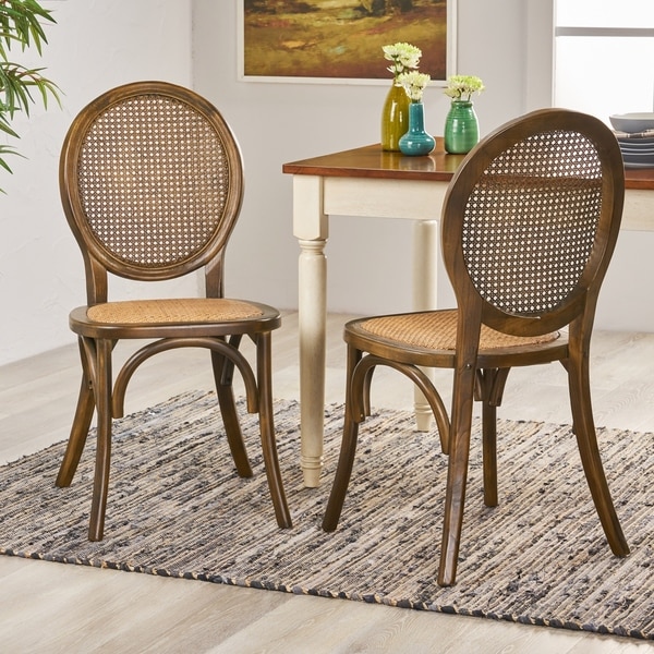 Chittenden Elm Wood and Rattan Dining Chair with Rattan Seat (Set of 2
