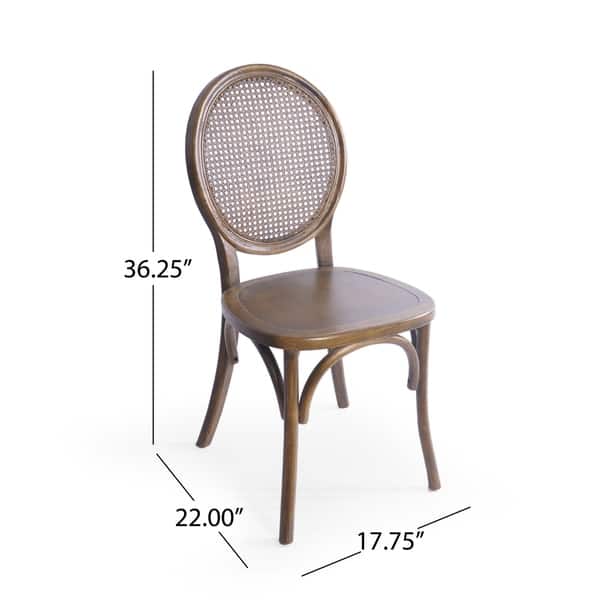 dimension image slide 1 of 2, Chrystie Elm Wood and Rattan Dining Chair (Set of 2) by Christopher Knight Home