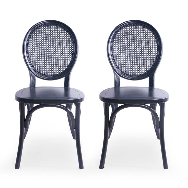 Chrystie Elm Wood and Rattan Dining Chair (Set of 2) by Christopher Knight Home - Matte Black