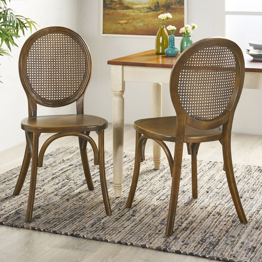 Chrystie Elm Wood and Rattan Dining Chair (Set of 2) by Christopher Knight Home