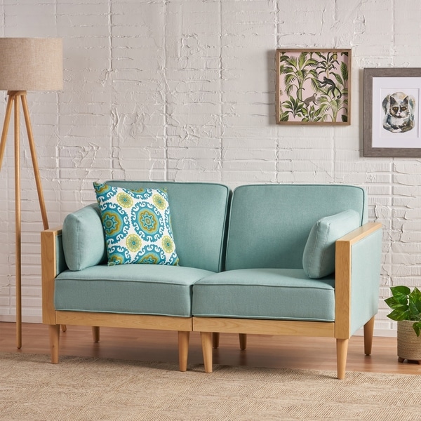 Pembroke Mid-Century Modern Fabric Upholstered Sectional Loveseat with Piped Cushions by Christopher Knight Home. Opens flyout.
