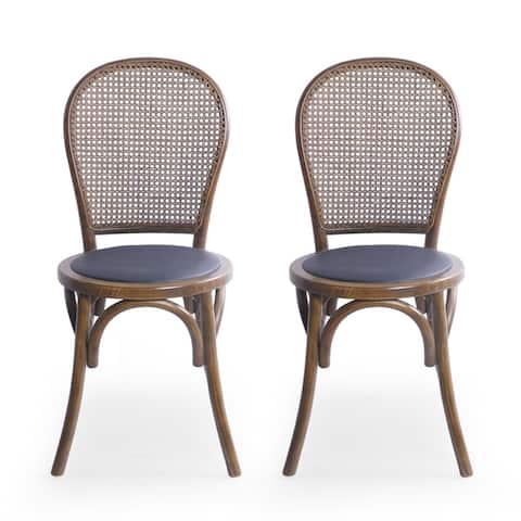 Chisum Cushioned Wood and Rattan Dining Chair (Set of 2) by Christopher Knight Home