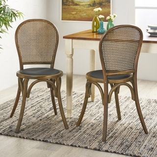 Chisum Cushioned Wood and Rattan Dining Chair (Set of 2) by Christopher Knight Home