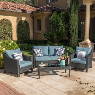 Christopher Knight Home Outdoor Antibes 4 Piece Wicker Chat Set with Cushions