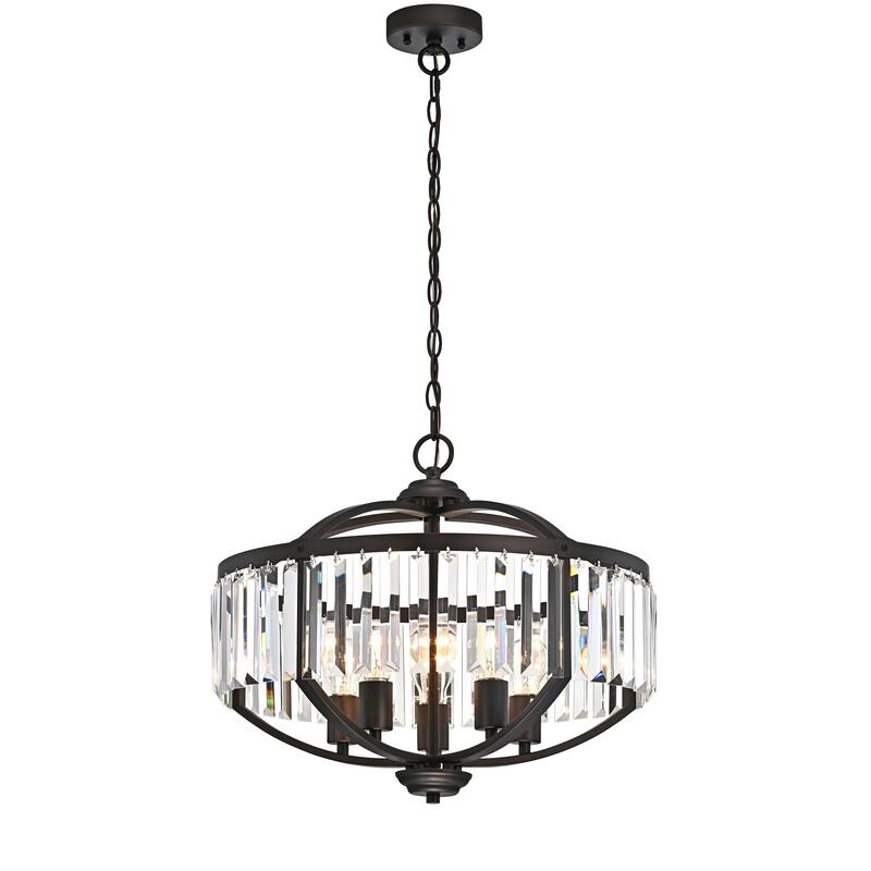 Silver Orchid Basch 5-light Oil Rubbed Bronze/Crystal Glass Hanging Pendant