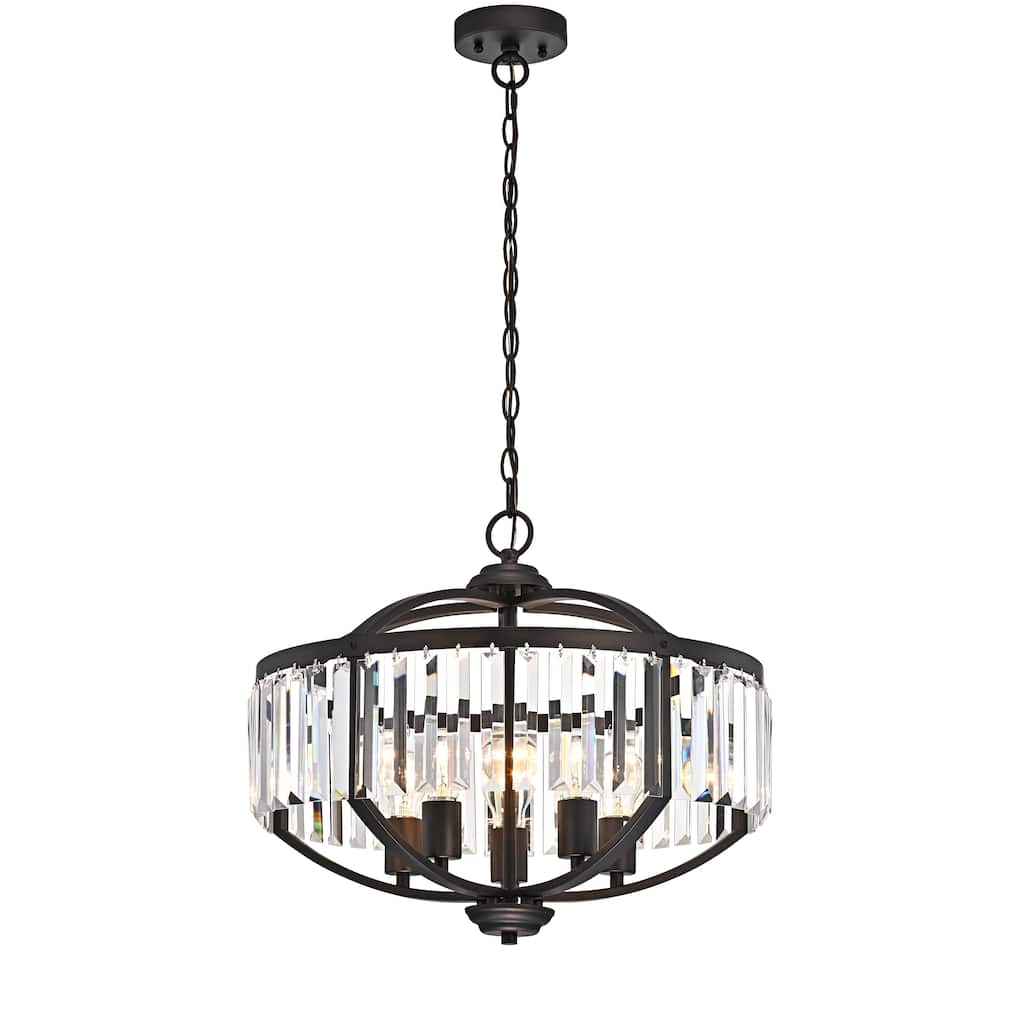 Silver Orchid Basch 5-light Oil Rubbed Bronze/Crystal Glass Hanging Pendant