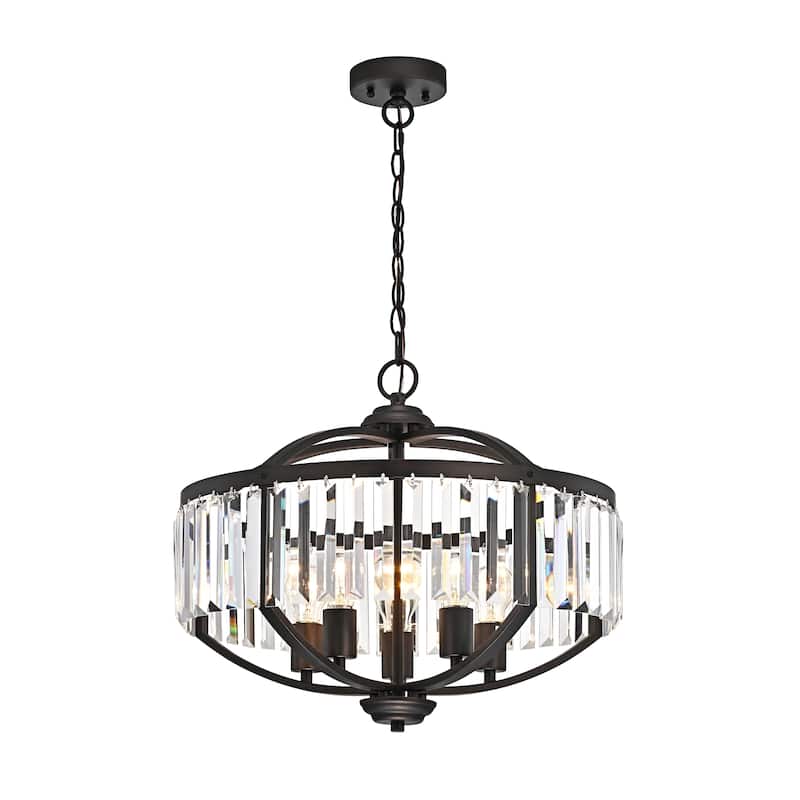 Silver Orchid Basch 5-light Oil Rubbed Bronze/Crystal Glass Hanging Pendant