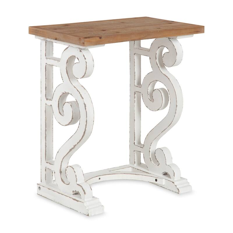 Kate and Laurel Wyldwood Carved Wood Side Table - 24x14x27.5 - Rustic Brown/White
