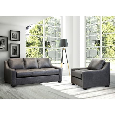 Made in USA Idris Distressed Grey Top Grain Leather Sofa and Chair