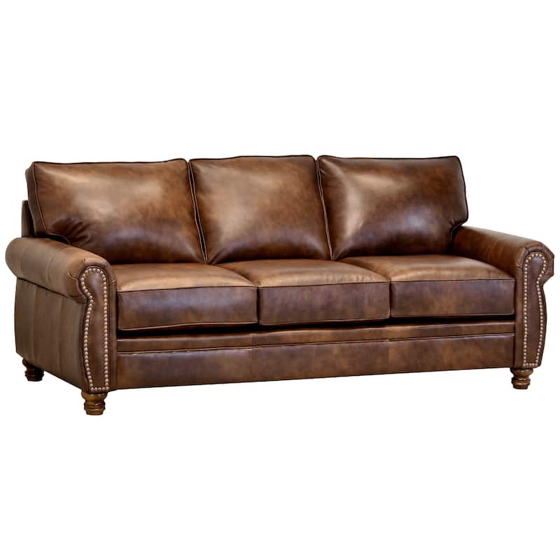 Made in USA Cabot Brown Top Grain Leather Sofa, Loveseat and Chair Set