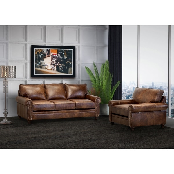 Leather couch and on sale chair set