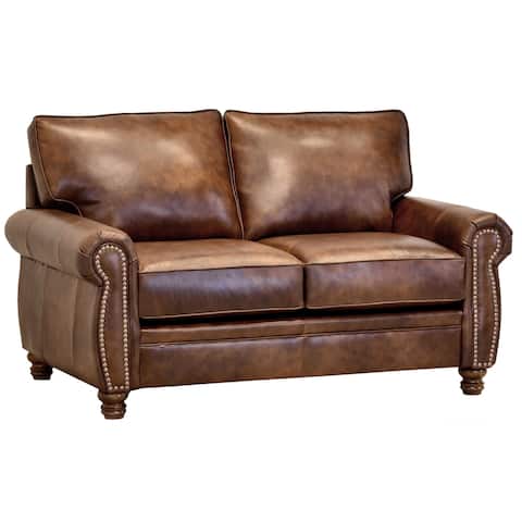 Cabot Brown Top Grain Leather Loveseat
