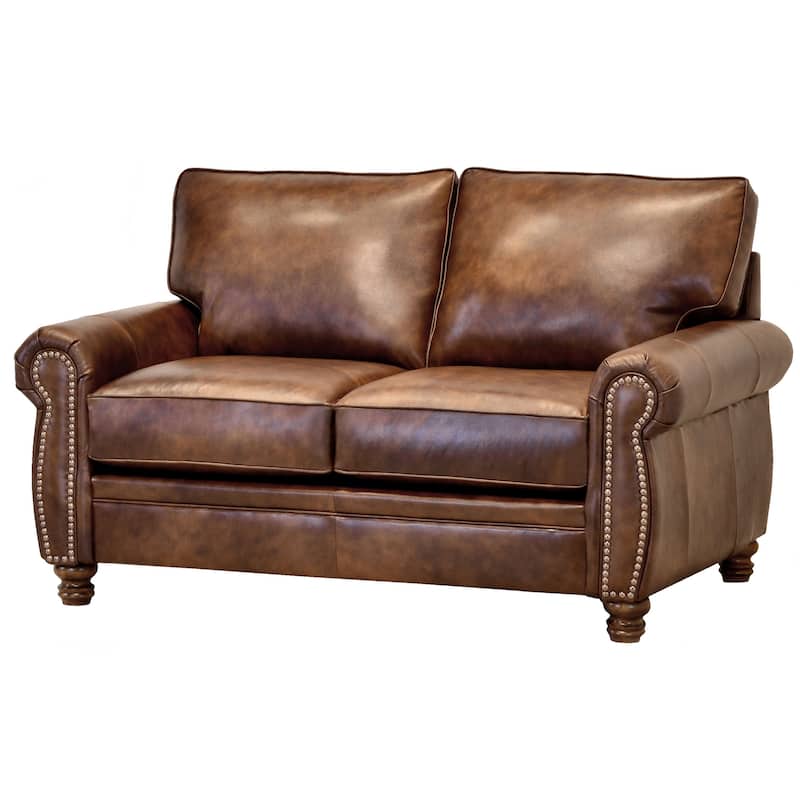 Cabot Brown Top Grain Leather Loveseat