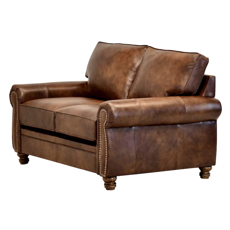 Cabot Brown Top Grain Leather Loveseat