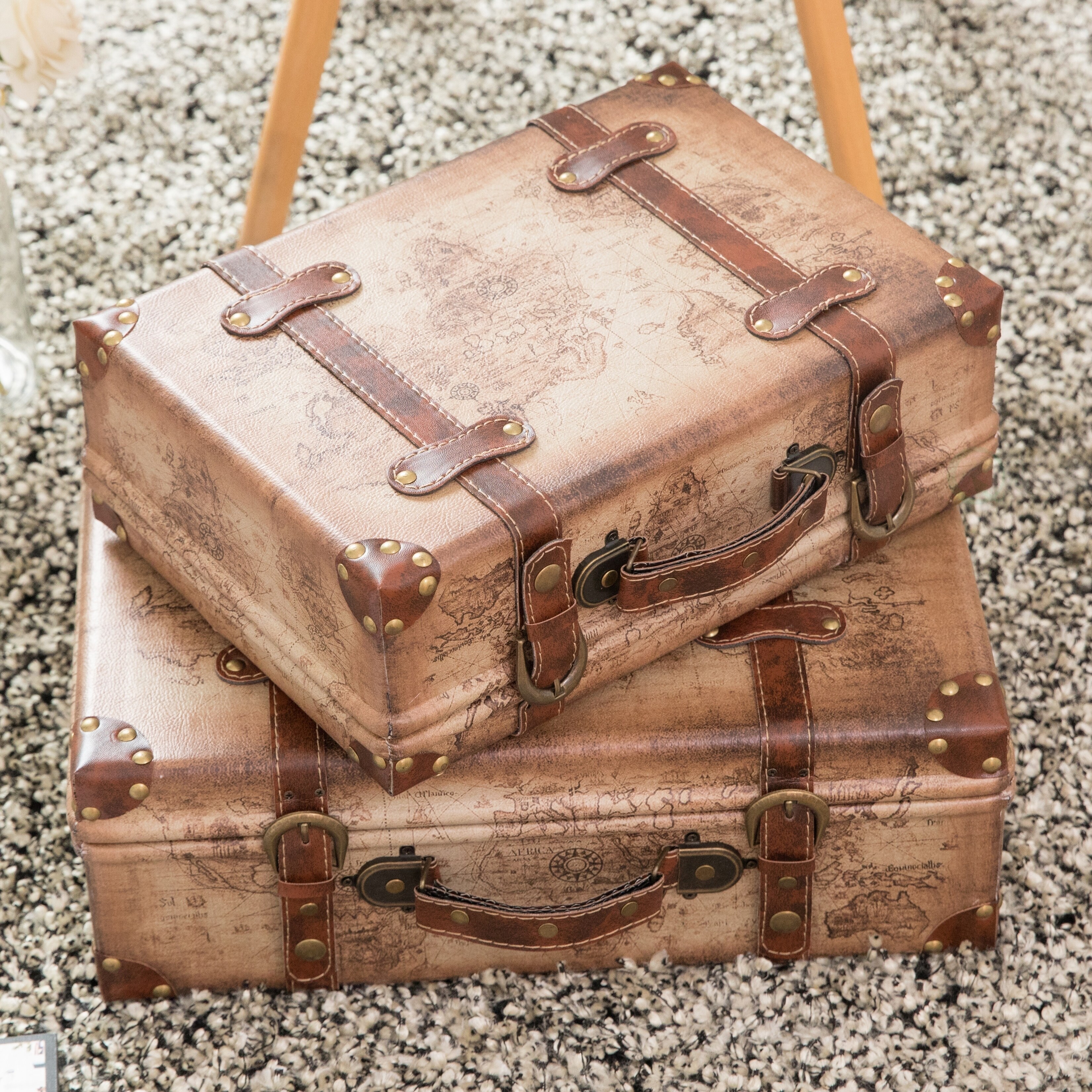 vintage leather suitcase with straps
