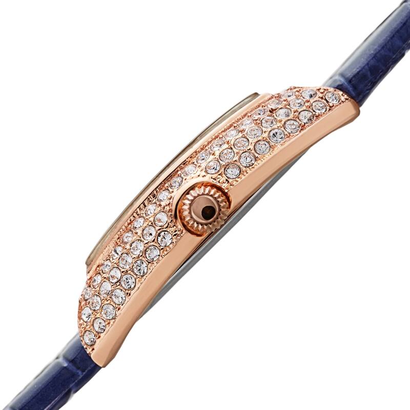 Burgi Womens Quartz Tonneau Swarovski Crystal with Numerals On Embossed Genuine Leather Strap Watch