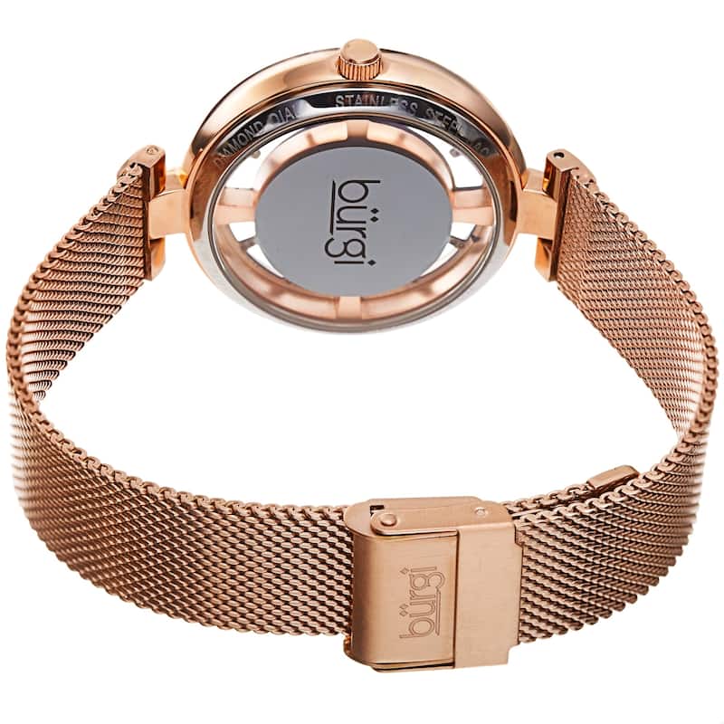 Burgi Women's Quartz Cut Out Swarovski Crystal and Diamond Mesh Band Watch