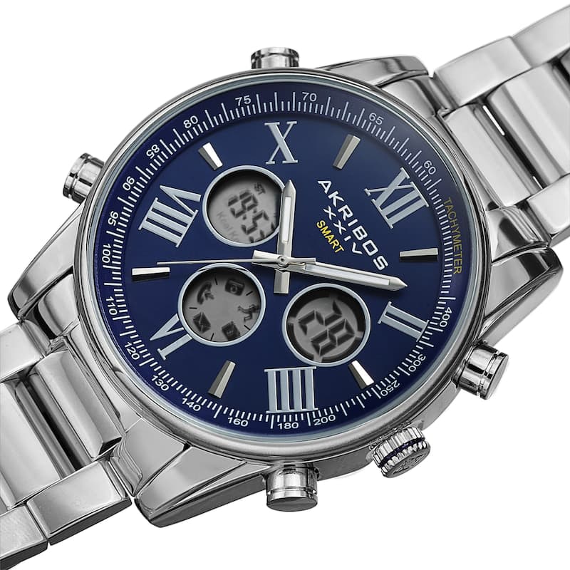 Akribos XXIV Men's Quartz 4-Button Smart Function Stainless Steel Bracelet Watch