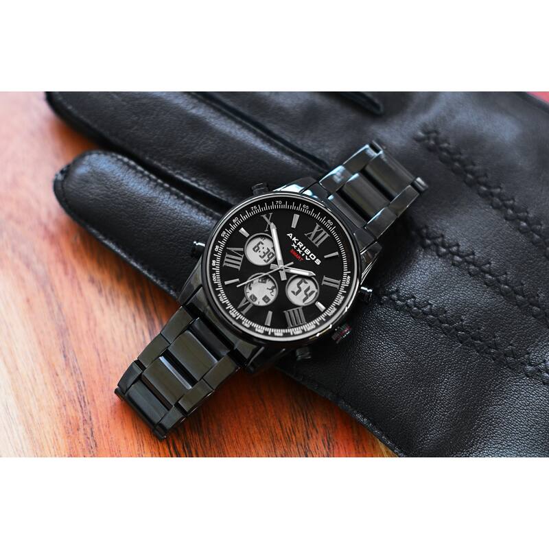Akribos XXIV Men's Quartz 4-Button Smart Function Stainless Steel Bracelet Watch