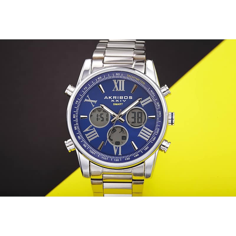 Akribos XXIV Men's Quartz 4-Button Smart Function Stainless Steel Bracelet Watch