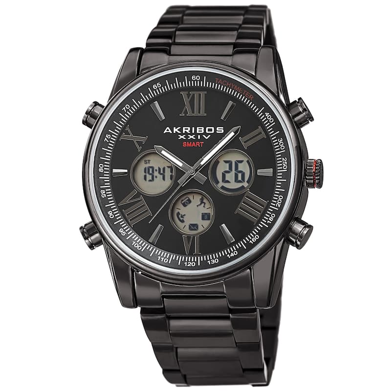 Akribos XXIV Men's Quartz 4-Button Smart Function Stainless Steel Bracelet Watch