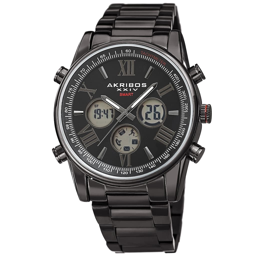 Akribos XXIV Men's Quartz 4-Button Smart Function Stainless Steel Bracelet Watch