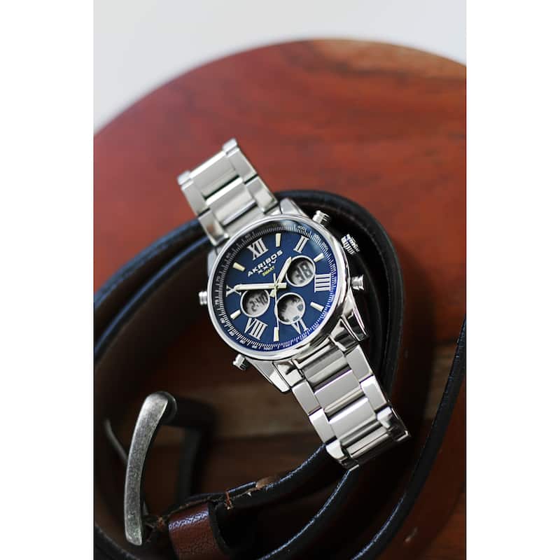Akribos XXIV Men's Quartz 4-Button Smart Function Stainless Steel Bracelet Watch