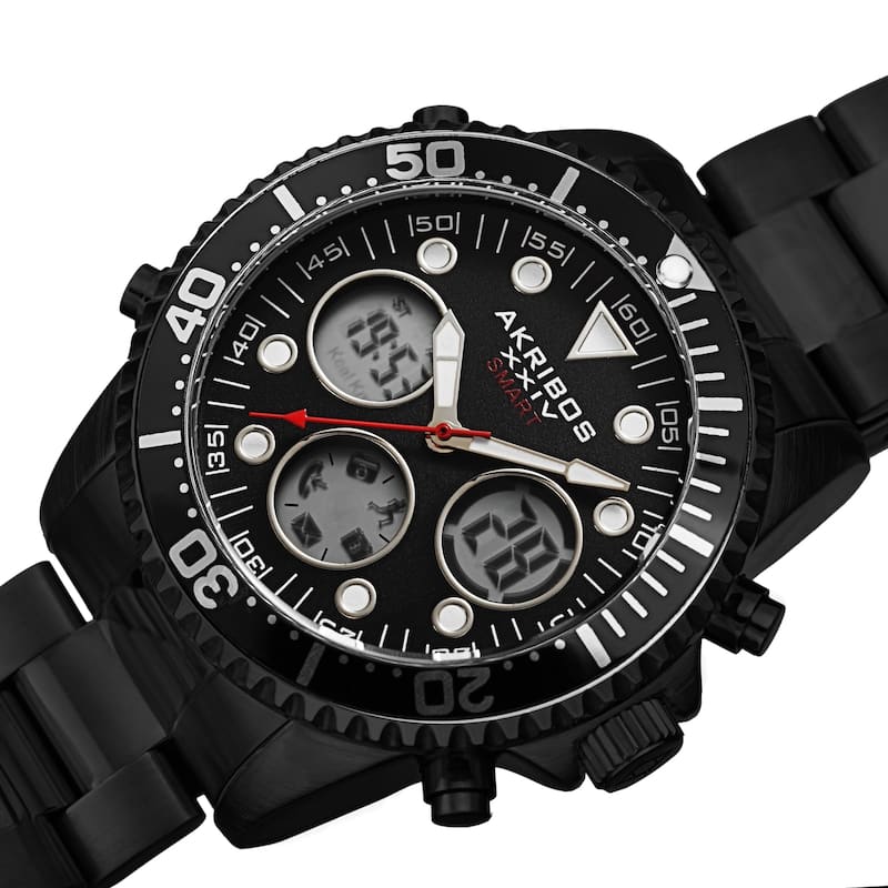 Akribos XXIV Men's Quartz Smart Function Multifunction Stainless Steel Bracelet Watch - Black