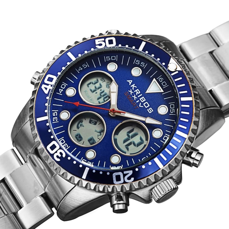 Akribos XXIV Men's Quartz Smart Function Multifunction Stainless Steel Bracelet Watch