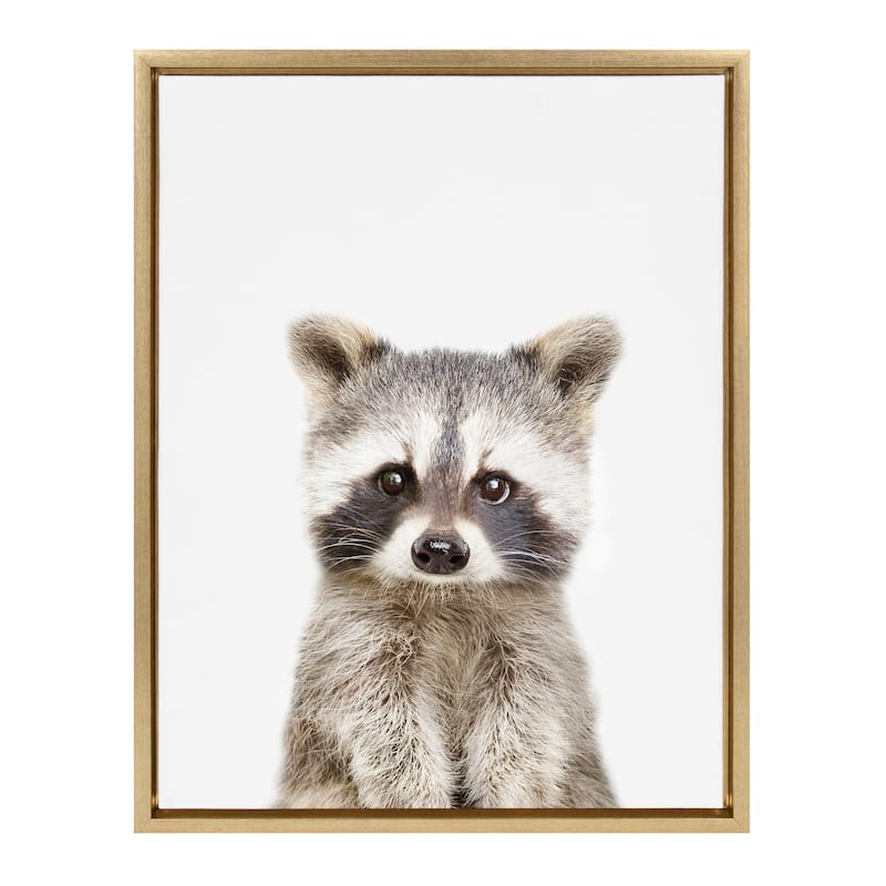 Kate and Laurel Sylvie Raccoon Framed Canvas By Amy Peterson - 18x24 - Plastic - Gold