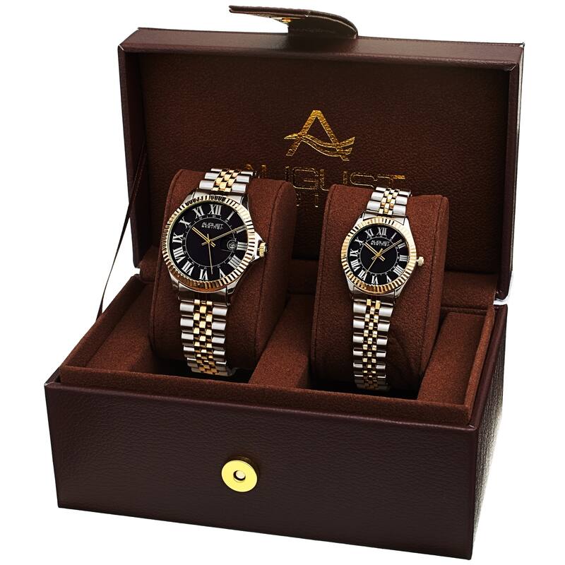 August Steiner His and Hers Swiss Quartz Stainless Steel Bracelet Watch Set