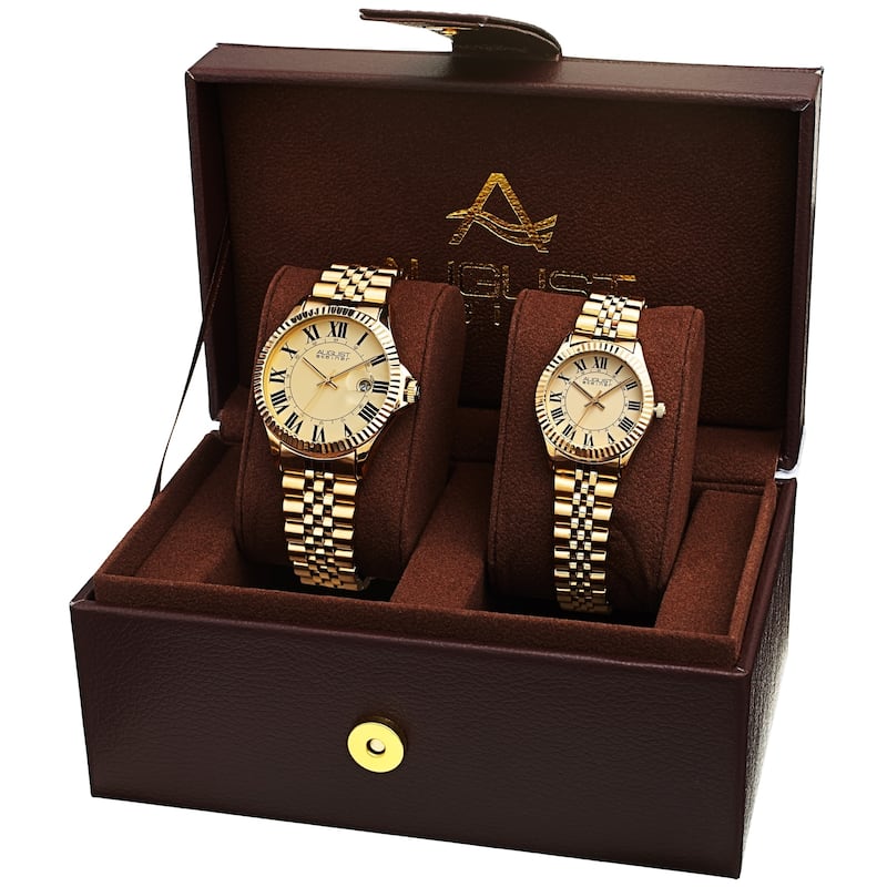 August Steiner His and Hers Swiss Quartz Stainless Steel Bracelet Watch Set