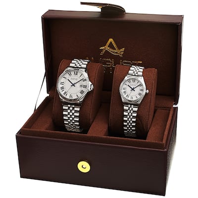 August Steiner His and Hers Swiss Quartz Stainless Steel Bracelet Watch Set