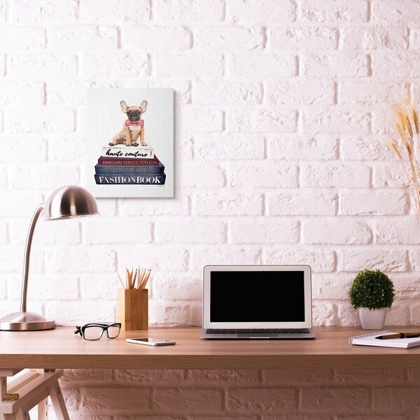 Stupell Industries Fashion Designer Pet Dog Bookstack Blue Red Watercolor Canvas Wall Art, Proudly Made in USA