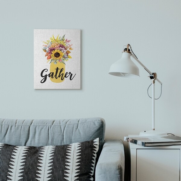 Stupell Industries Gather Flower Jar Yellow Fall Autumn Seasonal Design Canvas Wall Art, Proudly Made in USA
