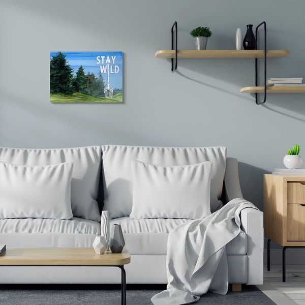 Stupell Industries Stay Wild Forest Landscape Blue Green Word Painting Canvas Wall Art, Proudly Made in USA