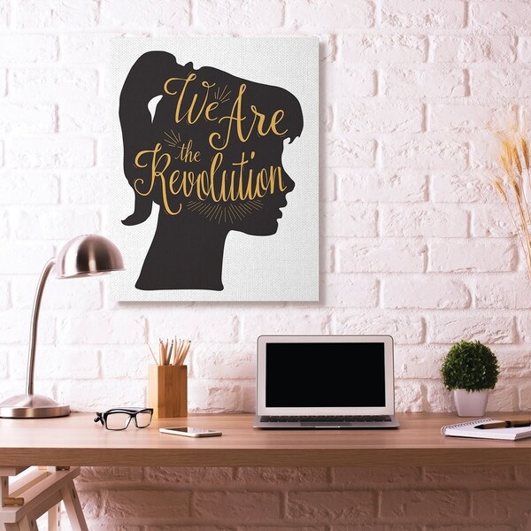 Stupell Industries Revolution Young Woman Portrait Gold Black Design Canvas Wall Art, Proudly Made in USA