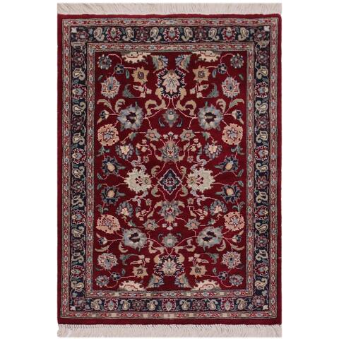 Abassi Afsha Pak- Persian Jeanetta Red/Blue Hand-knotted Wool Rug - 2'1 x 3'2 - 2'1" x 3'2" - 2'1" x 3'2"