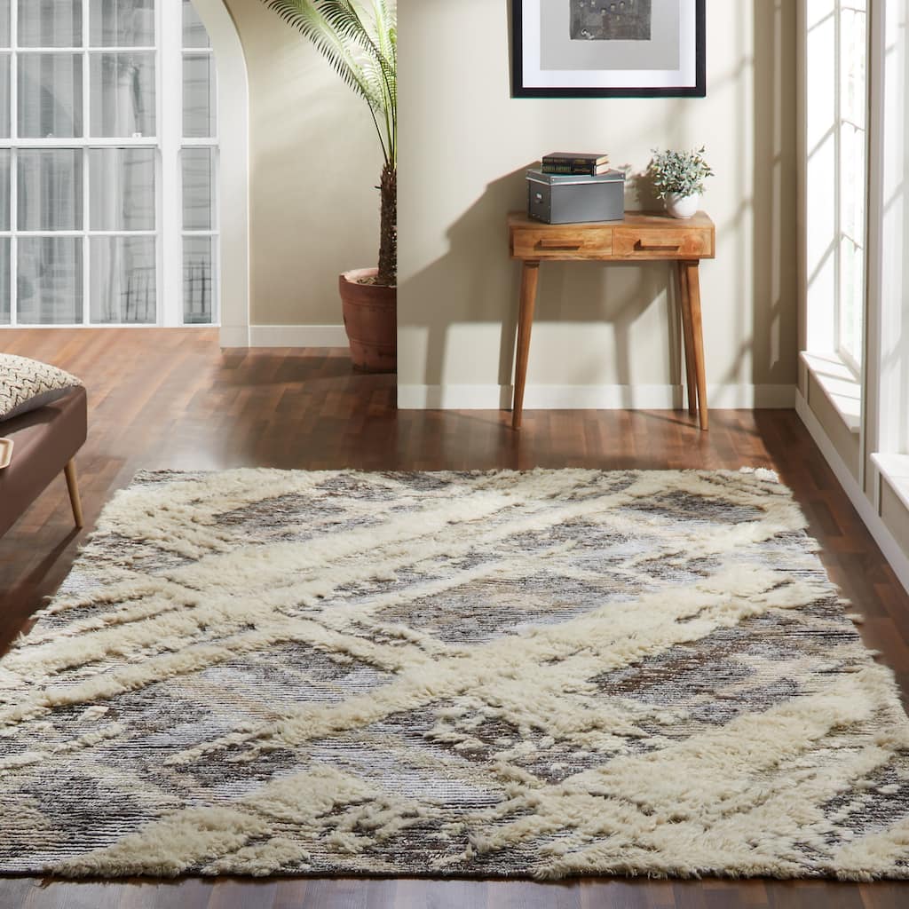 Carbon Loft Silkina Parchment Grey Shag Area Rug