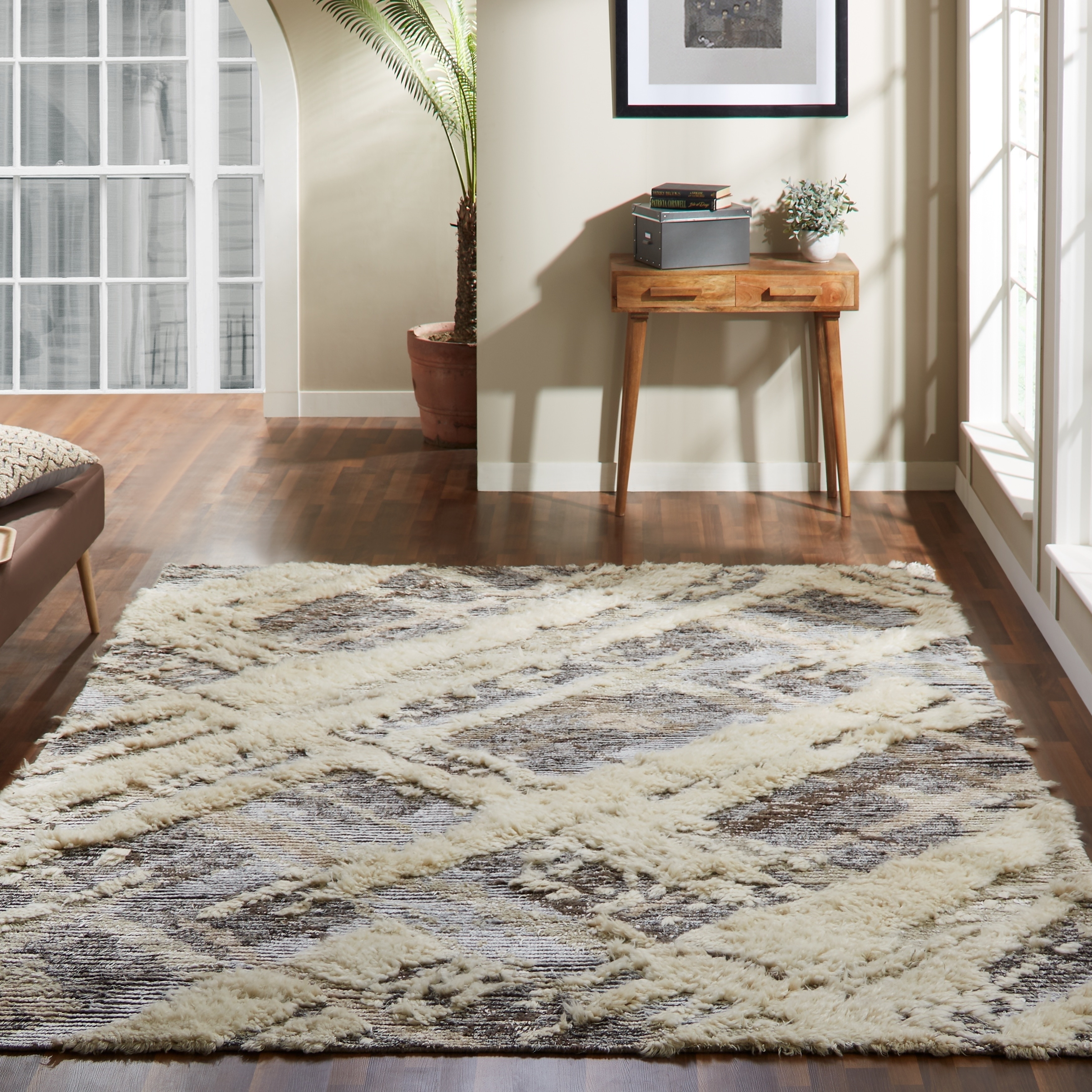 Carbon Loft Silkina Parchment Grey Shag Area Rug