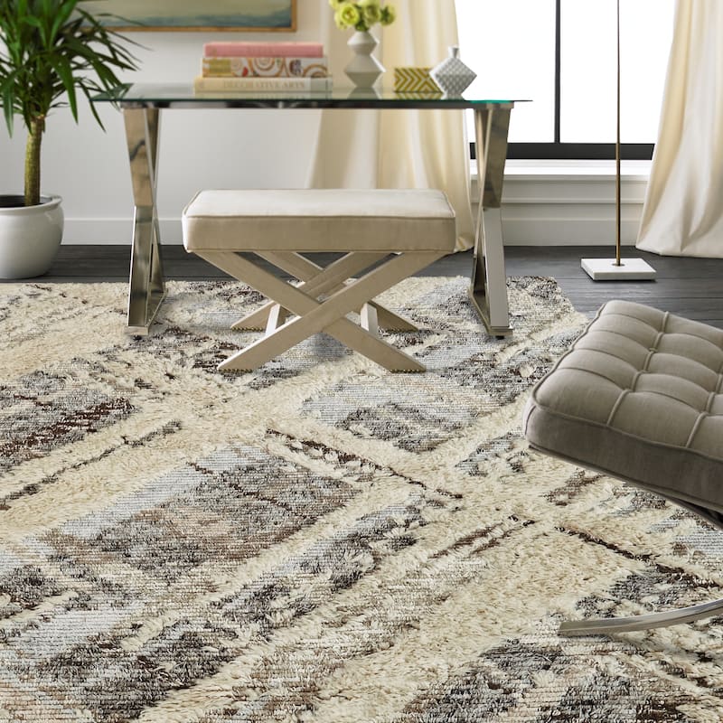 Carbon Loft Silkina Parchment Grey Shag Area Rug