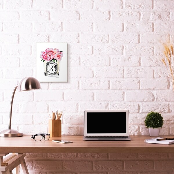 Stupell Industries Fashion Designer Rose Flower Glass Pink Watercolor Wood Wall Art, Proudly Made in USA