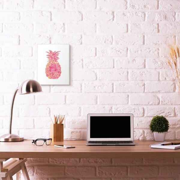 Stupell Industries Fashion Designer Pineapple Pink Gold Watercolor Wood Wall Art, Proudly Made in USA