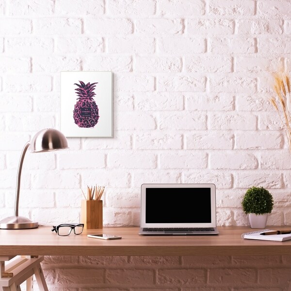 Stupell Industries Fashion Designer Pineapple Pink Black Watercolor Wood Wall Art, Proudly Made in USA